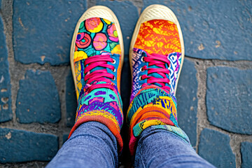 Wall Mural - a person wearing mismatched shoes
