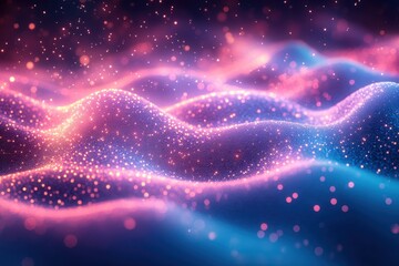 Poster - Colorful waves of light create a dreamy atmosphere in a surreal abstract landscape at night