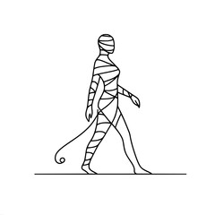 Poster - Abstract line art of striped human figure walking with tail, single line vector outline drawing