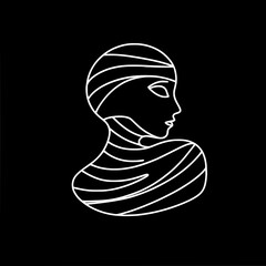 Poster - Minimalist line art portrait of a female silhouette on a dark background, single line vector outline drawing