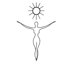 Poster - Minimalist sun line art embracing figure, single line vector outline drawing