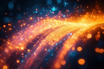 Poster - Colorful abstract light patterns with glowing specks on a dark background during nighttime