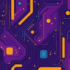 Vibrant abstract circuit pattern in purple, orange, and blue, suggesting technology and innovation in a modern design. E-Governance