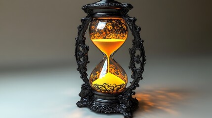 Wall Mural - ornate hourglass, sand flowing, dark studio, background blurred, time concept.