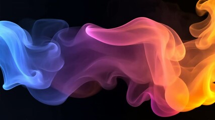 Poster - Vibrant and colorful smoke waves in blue, purple, and orange create abstract fluid background texture, evoking energy and creativity in mesmerizing motion.