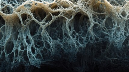 Poster - Abstract Intricate Network Structure: Beige and Teal Hues in a Complex Web-like Pattern