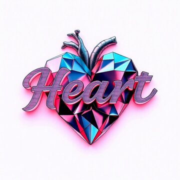 Hand-drawing lettering and 3D glass heart , Love, Happy Love heart,