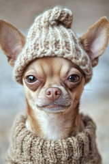 Wall Mural - chihuahua wearing a tiny hat with a proud but tiny grumpy face, symbolizing big personality