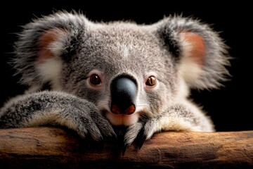 Poster - A hyper-realistic close-up of a koala face, showcasing every hair, whisker, and texture of its soft fur in vivid detail