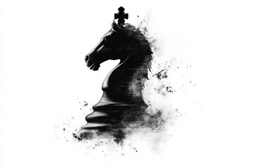 Poster - A minimalist design of a chess knight, rendered in black silhouette on a plain white background