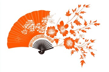 Poster - A simple graphic of a Korean fan (buchae) with traditional patterns, drawn on a plain white background