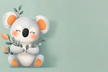 Aufkleber - A stylized depiction of a koala paw holding a eucalyptus branch, drawn in minimalist detail against a soft green background