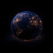 © fair - A glowing Earth illuminated by city lights against a dark background, symbolizing global connectivity and energy.