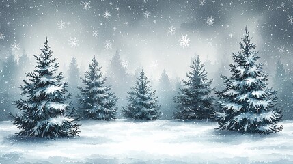 Poster - Snowy winter forest scene with snow-covered evergreen trees.