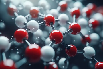 Poster - detailed close-up 3d rendering of molecular structure featuring white and red spheres representing a