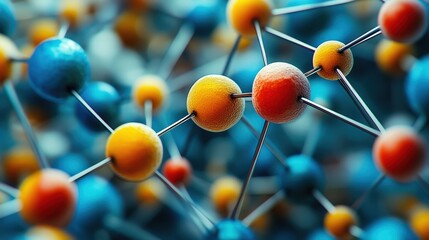 Poster - Vibrant Close-Up of Interconnected Colorful Molecules Displaying Chemical Bonds in a Scientific Composition Ideal for Educational and Creative Projects