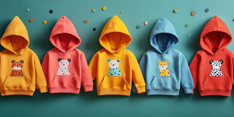 Playful children’s hoodie mockup with vibrant animal prints