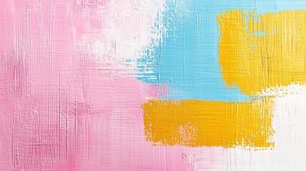 Poster - Colorful Abstract Art with Pink, Blue, and Yellow Brush Strokes on Canvas Background