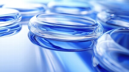 Poster - Close-Up of Blue Glass Shapes on Abstract Background in 3D Perspective with Soft Reflections and Vivid Color Contrast
