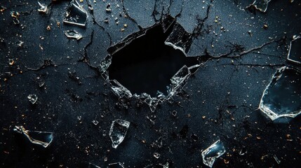Poster - Broken Glass Fragment on Dark Background with Sharp Edges and Intricate Details Captured in High Resolution
