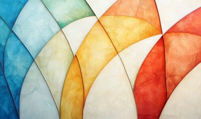 Poster - Abstract Colorful Curved Patterns with Soft Textures in Shades of Blue, Green, Yellow, Orange, and Red