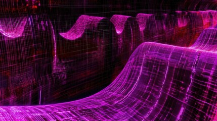 Poster - Abstract Purple Digital Wavescape: A Futuristic Tech-Inspired Design