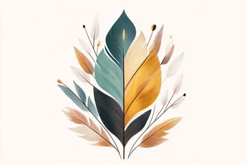 Aufkleber - A flat design of Krishna iconic peacock feather, drawn with clean geometric lines and soft pastel colors