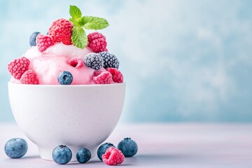 Aufkleber - A minimalist design of a bingsu bowl with simple shapes representing shaved ice and colorful toppings