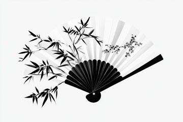 Poster - A simple graphic of a Korean fan (buchae) with traditional patterns, drawn on a plain white background
