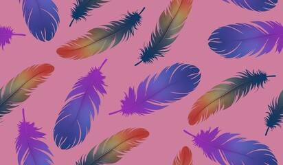 Wall Mural - Colorful feather seamless pattern background