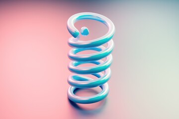 Poster - A vibrant, iridescent blue spiral, reminiscent of a spring, stands elegantly against a soft pink and blue gradient background.