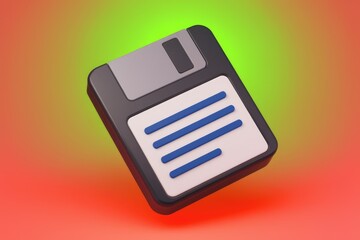 Poster - A 3D rendering of a retro floppy disk, symbolizing data storage and nostalgic computing.