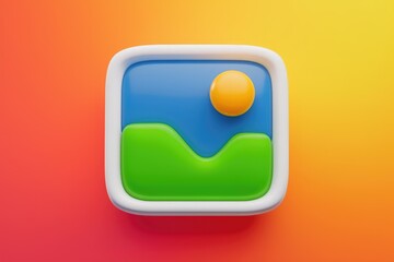 Poster - A 3D rendered image icon depicting a sunny landscape with green hills and a blue sky.