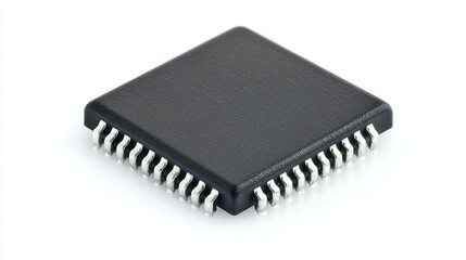 Poster - A square black integrated circuit chip with metallic connectors. Ideal for electronic devices and computer systems.