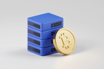Poster - Bitcoin mining server stack, showcasing cryptocurrency infrastructure and digital currency.