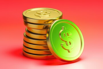 Poster - Stack of golden coins with dollar signs, symbolizing wealth and financial success.