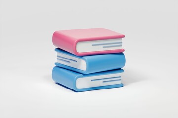 Fototapete - A stack of three colorful books, pink and blue, symbolizing knowledge and education.