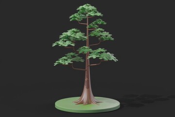 Poster - Stylized 3D model of a coniferous tree, simple design, dark background.