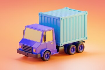 Poster - A vibrant purple cartoon truck carrying a light blue shipping container.