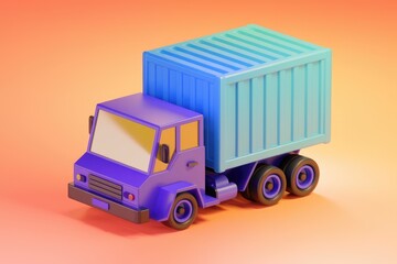Poster - A vibrant, low-poly 3D model of a cargo truck carrying a container.