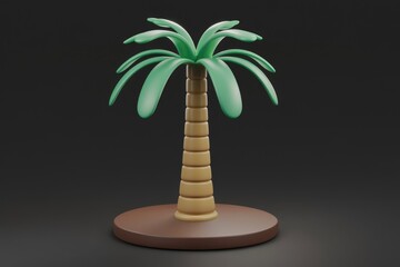 Poster - Stylized 3D render of a palm tree, simple design, isolated on dark background.