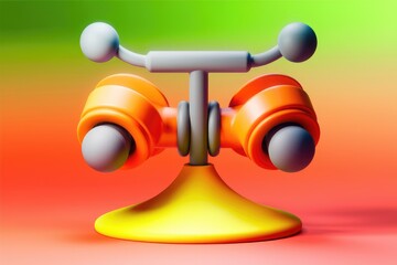 Poster - Abstract 3D rendering of a colorful, whimsical object with orange, gray, and yellow elements.