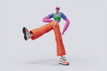Poster - A vibrant 3D cartoon character in trendy streetwear, striking a playful pose.