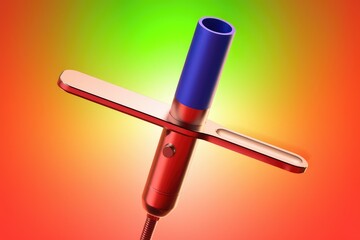 Aufkleber - A sleek, metallic red and blue device with a cross-shaped design, possibly a high-tech gadget or tool.
