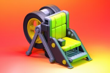 Fototapete - A futuristic, cartoonish wheelchair with a large wheel, lime green seat, and grey frame.