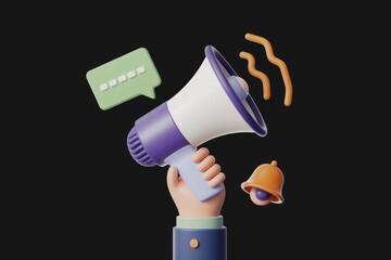 Aufkleber - Hand holding a megaphone, announcing news or messages with speech bubble and notification bell.