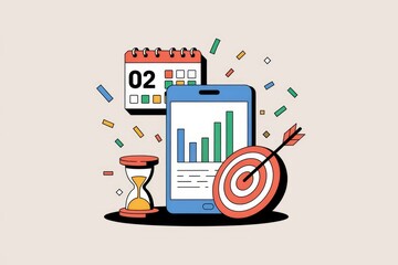 Poster - Achieving goals, visualizing progress with data, time management, and strategic planning.