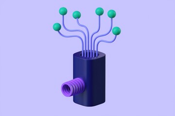 Fototapete - Abstract 3D rendering of a device with multiple connections symbolizing network, data, or technology.