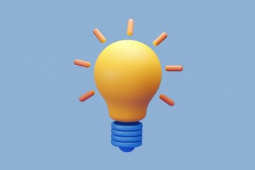Leinwandbilder - A 3D rendered yellow lightbulb with blue base, symbolizing ideas, innovation, and creativity.