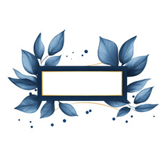 Poster - Dark Blue Banner with Gold Border and Blue Leaves isolated transparent bcakground